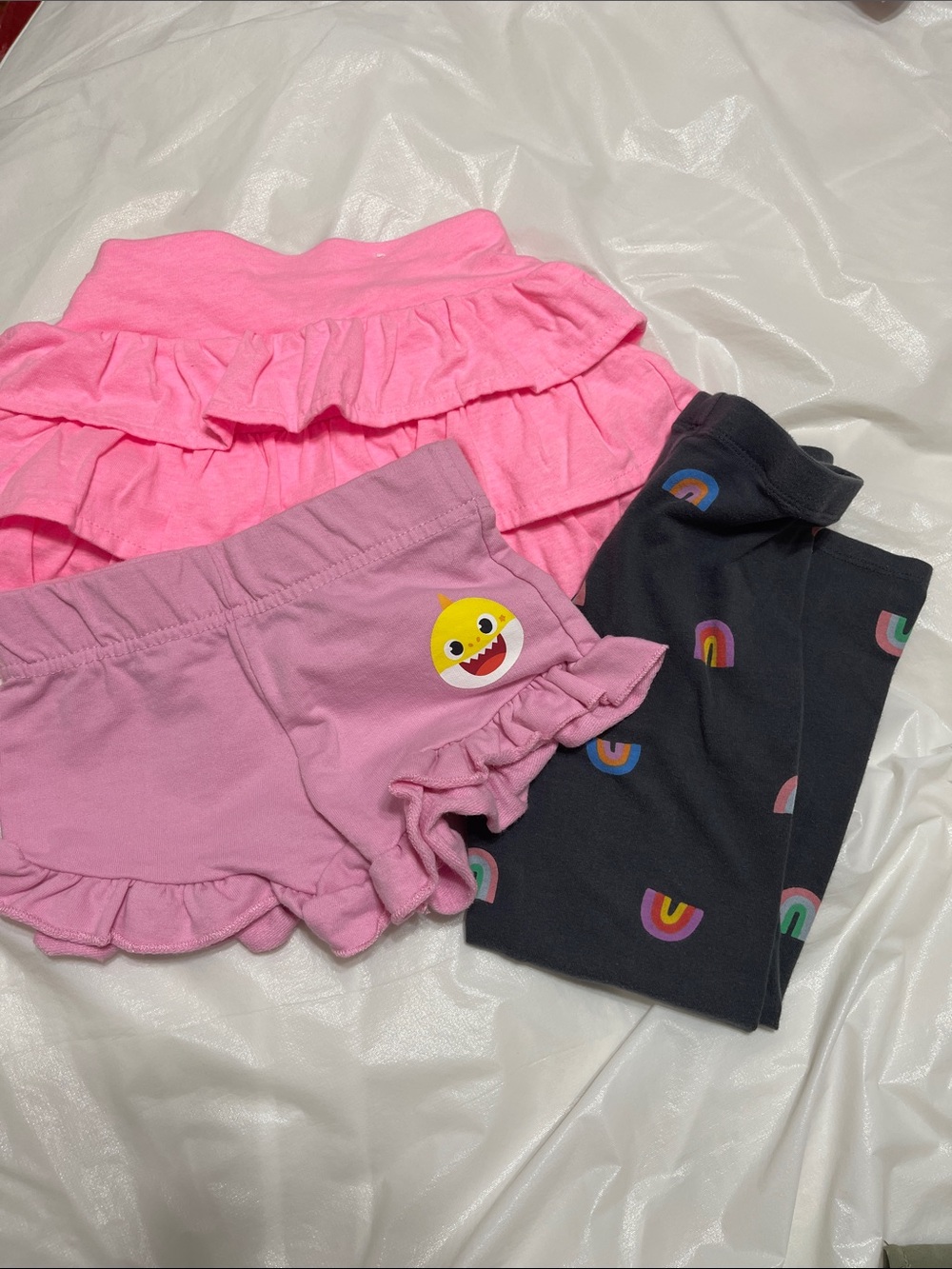 Nickelodeon Pink Ruffle Shorts Trio with Black Rainbow Print